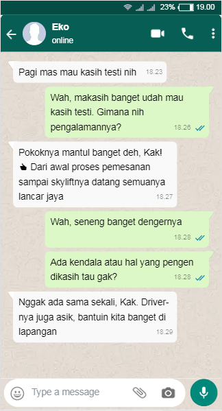 Testimoni Sewa Skylift